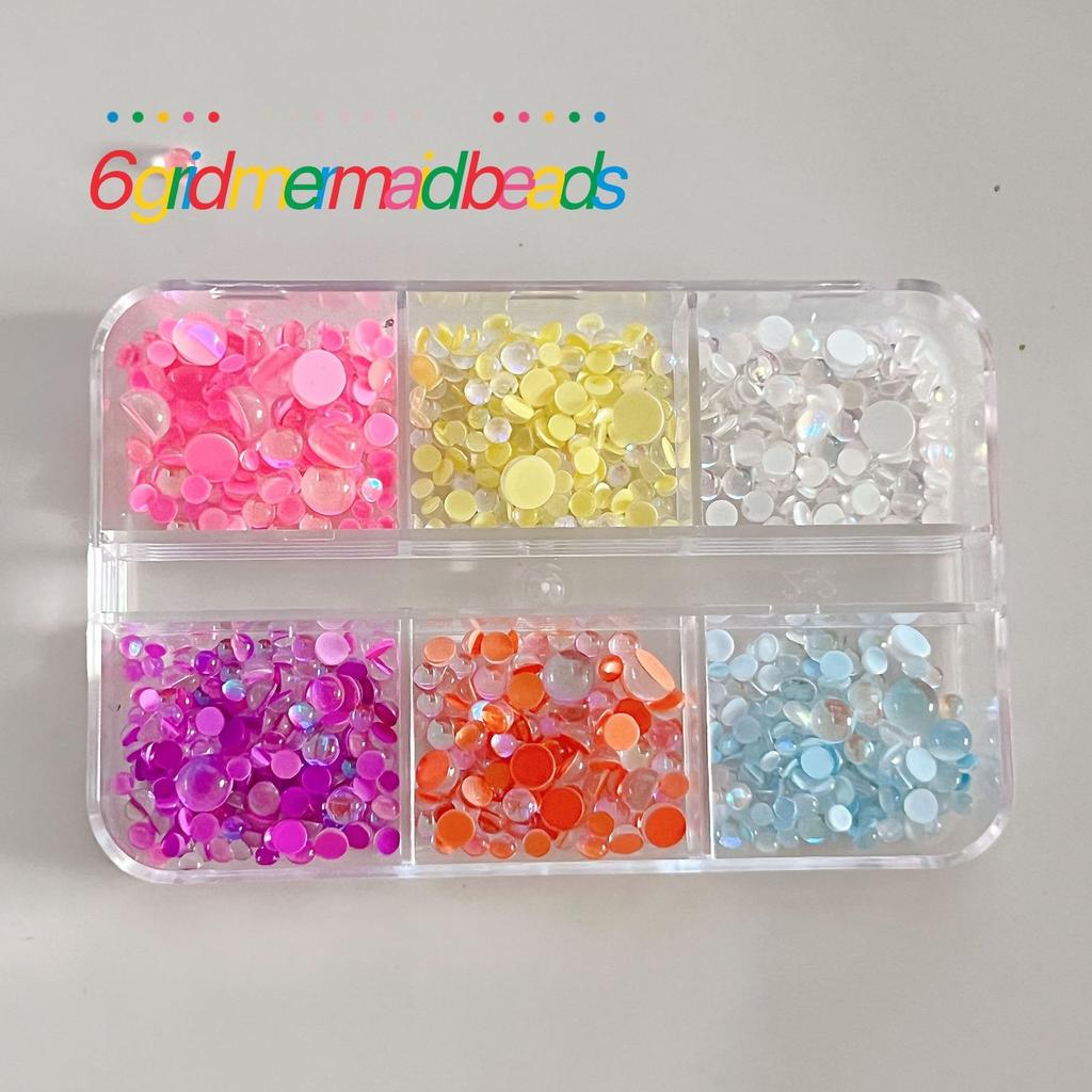 6/12 Grids Assorted Macaron Flat Bottom Pearlescent Rhinestones, Semi-Circular Illusory Decorative Manicure Pearls, Unscented Nail Supplies Nails Nail