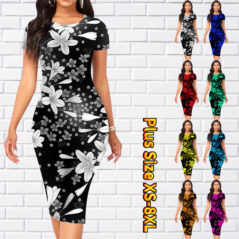 Тонкое платье длиной до колена с коротким рукавом, модное женское платье миди с 3D разноцветным цветочным принтом