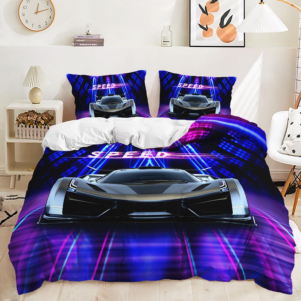 Комплект постельного белья для дома с 3D-гоночным узором, пуховый пододеяльник суперкара, комплект постельного белья для комнаты мальчика, полноразмерная односпальная/двуспальная кровать EU135 * 200, домашнее украшение