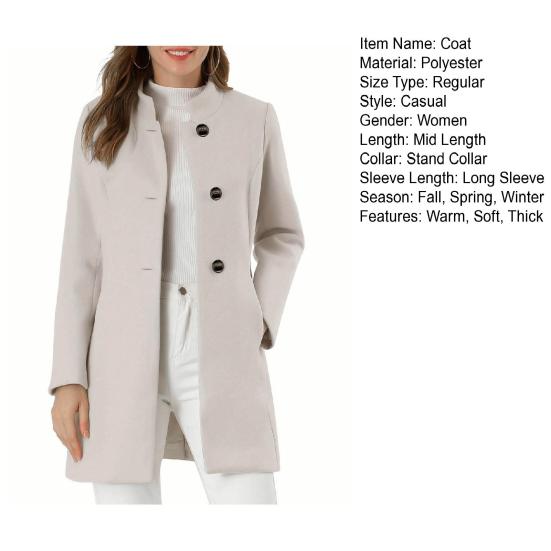 Зимнее осеннее женское пальто с воротником-стойкой и защитой шеи, длинный рукав, плотное теплое однобортное пальто с плотными теплыми карманами, средняя длина, женское пальто