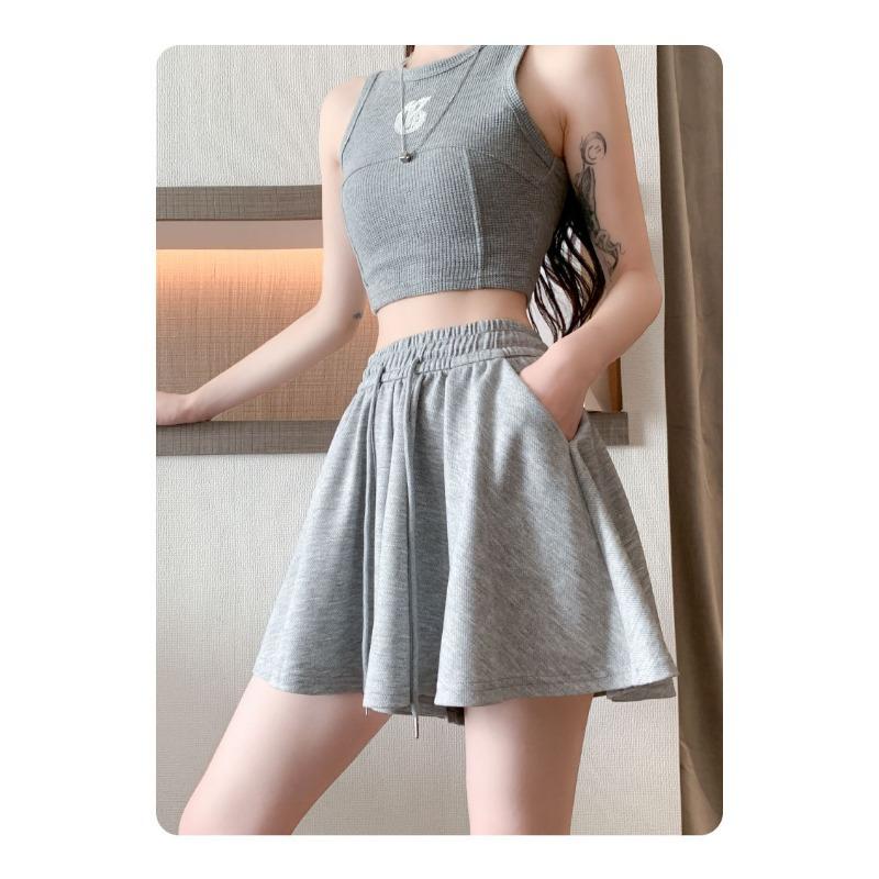 Sports Shorts Women's High Waist A Line Thin Wide Leg Skirt Small Casual Pleated Skirt Pants