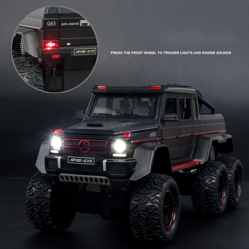 Масштаб 1/22 G63 AMG 6x6 V12, внедорожный черный пикап, модель автомобиля, игрушечный автомобиль из цинкового сплава со звуком и светом для детей, подарок для мальчиков и девочек