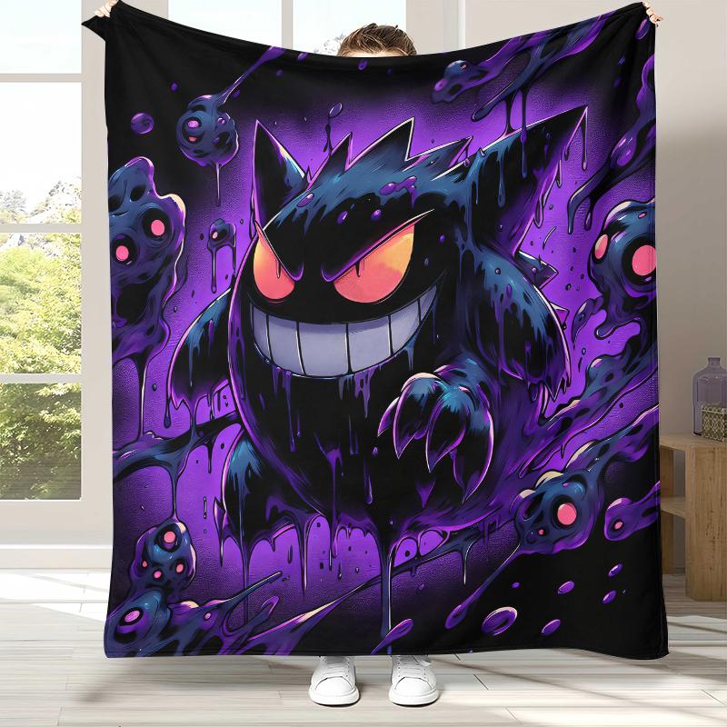 Gengar Pokemon Cartoon Ectoplasma Flannel Blanket,Ultra Soft Warm Plush Throw for Home Bedroom Bed Sofa Cover Picnic gift