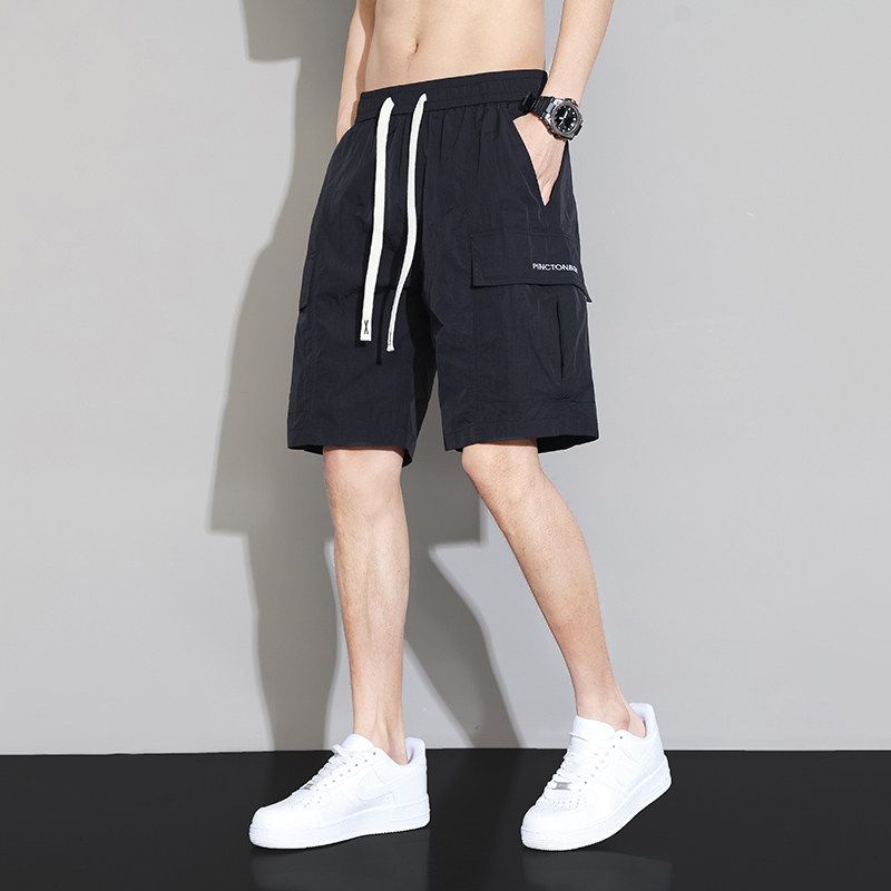 Men's Summer Loose-Fitting Beach Cargo Shorts with Large Pockets, Ice Silk Sports Shorts, Five-Point Pants