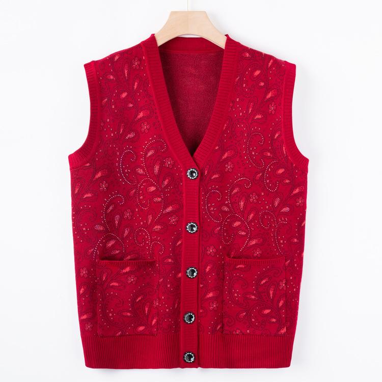 Middle-aged and Elderly Knitted Sweater Vest for Women 50 Years Old 60 Mother Wear Autumn Sweater Vest Grandma New Warm Cardigan