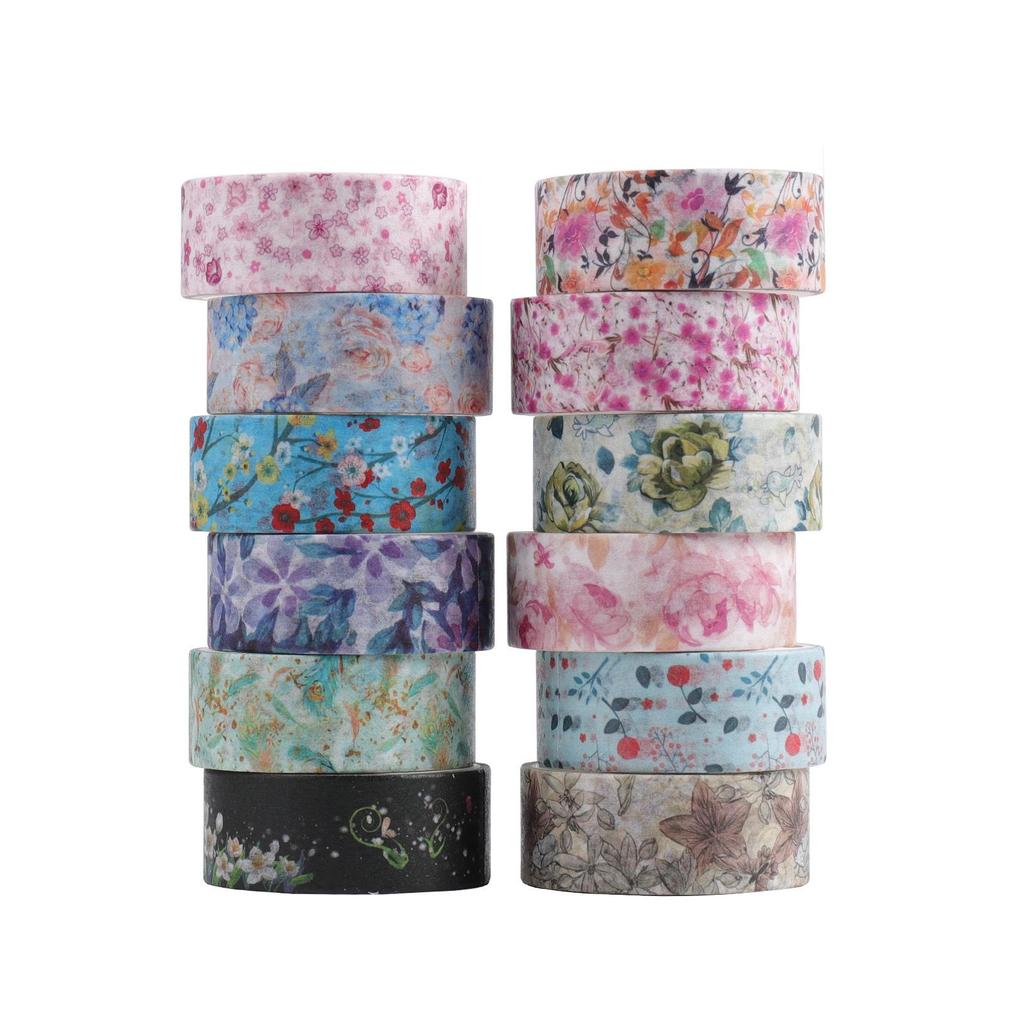24pcs Blooming Flower Washi Tape Set 15mm Floral Adhesive Masking Tapes Decoration Stickers Home DIY Art Album Supplies
