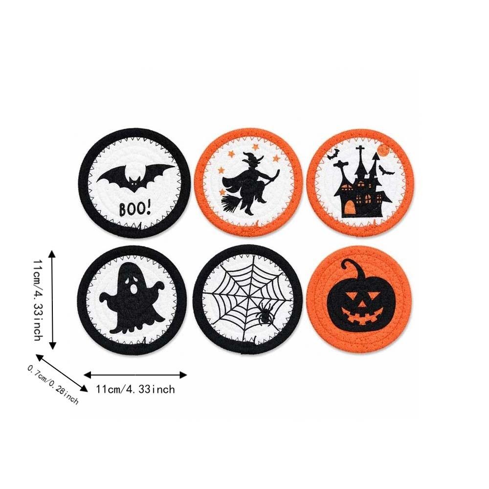 6pcs Cotton Rope Woven Coaster Thick Texture Pumpkin Mat Halloween Placemat Holiday Gifting