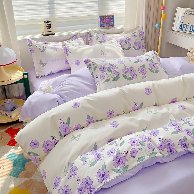 4 Thick Brushed Bed Set Single Dorm Bedding Sheet Pillowcase Quilt Cover Fresh Style