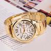 Модные женские роскошные кварцевые аналоговые наручные часы золотистого тона с римскими цифрами