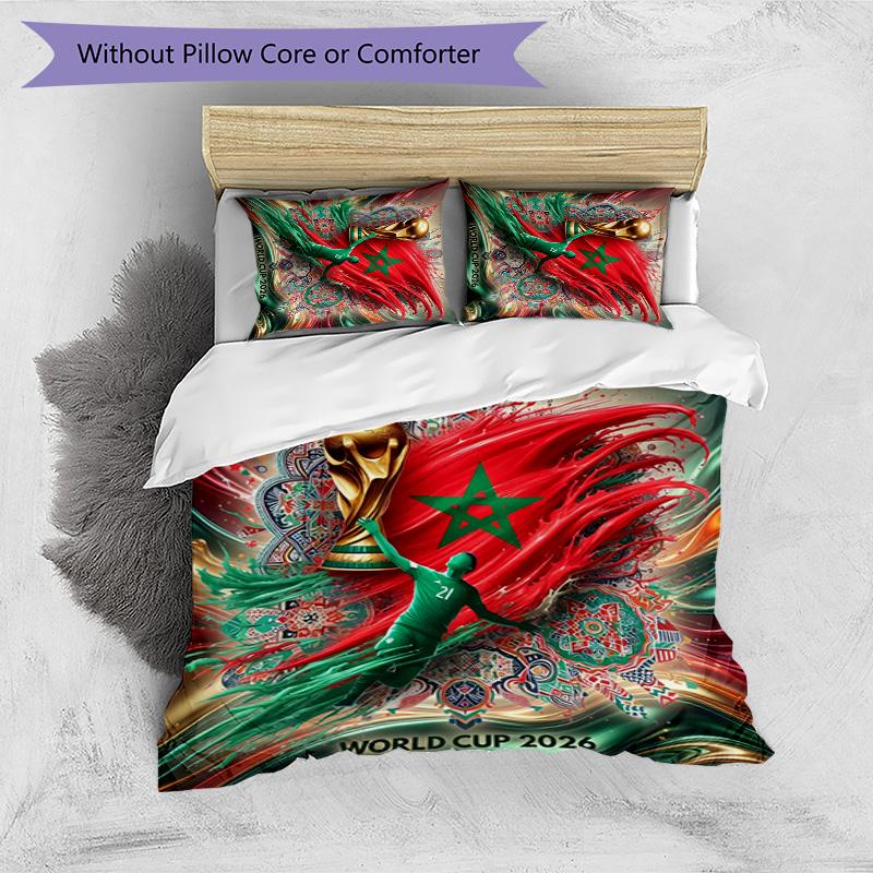 Morocco Football Printed Bedding 3 Piece Set Cozy Breathable Bed Cover Set as Housewarming Holiday Gift