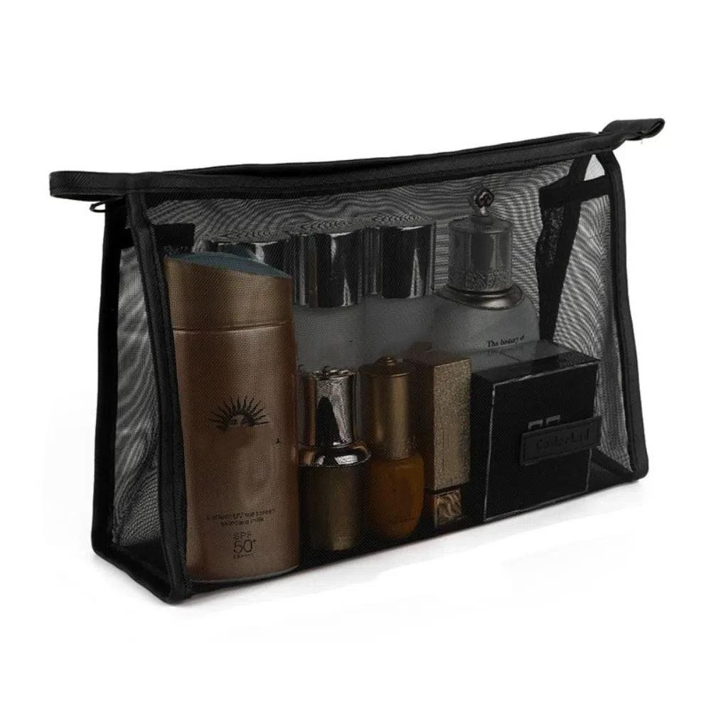 Zipper Mesh Makeup Bag Large Capacity Storage Toiletry Bag Transparent Cosmetic Bag Unisex
