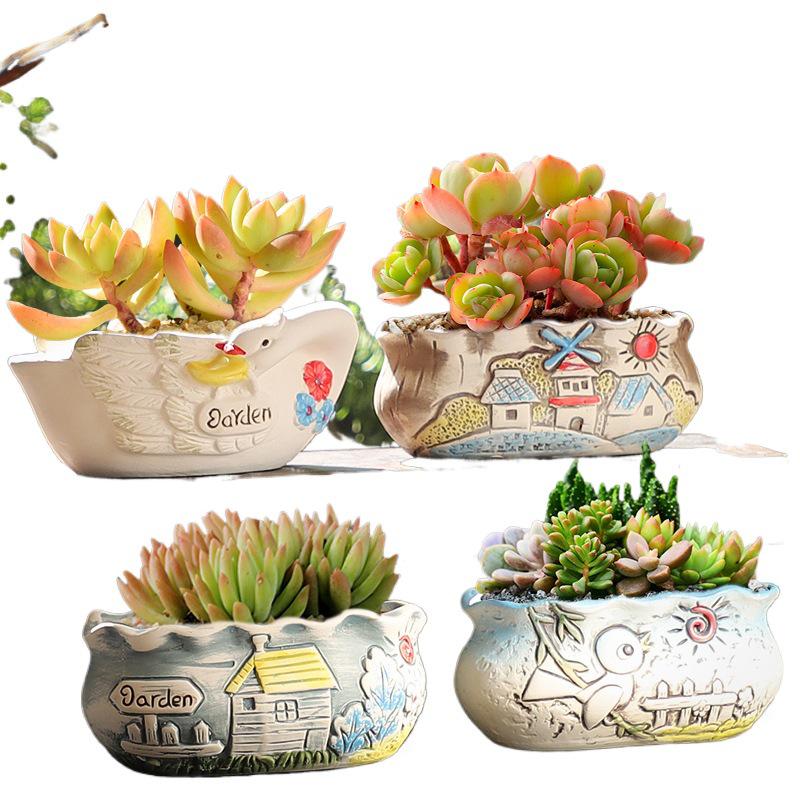 Мультяшный грубый керамический большой керамический горшок для суккулентов в стиле книжки с картинками