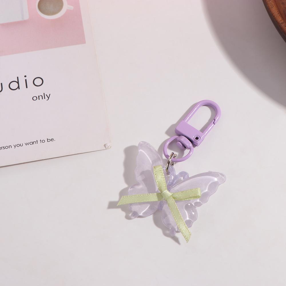 Cute Butterfly Keychain Resin Ribbon Bow Keyring Lovely Jelly Butterfly Pendant  Kids