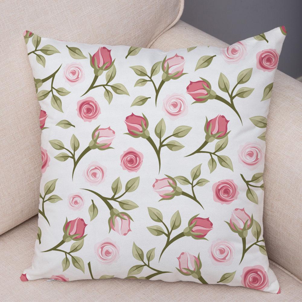 Rose Red Flower Pillowcase Decorative Bird Flower Plant Pillowcase Cushion Sofa Home Car