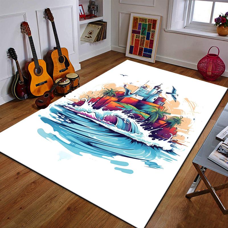 Island Fortress with Ocean Waves Patterned carpet a non slip rug suitable for all seasons and any setting, gift