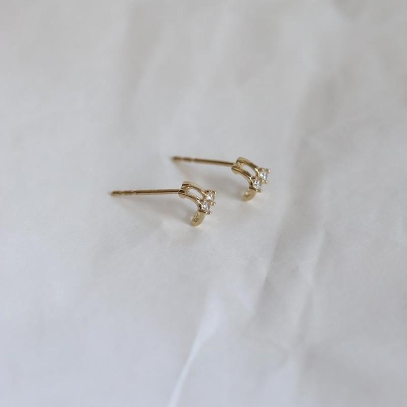 925 Sterling Silver Plated 14K Gold Double Arc Zircon Mini Earrings for Women Small Exquisite Everyday Jewelry