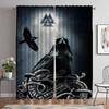 Vikings Odins Ravens Muninn Kitchen Curtains for Living Room Partition Blackout Curtain for Room 2 Panel Halloween Decoration