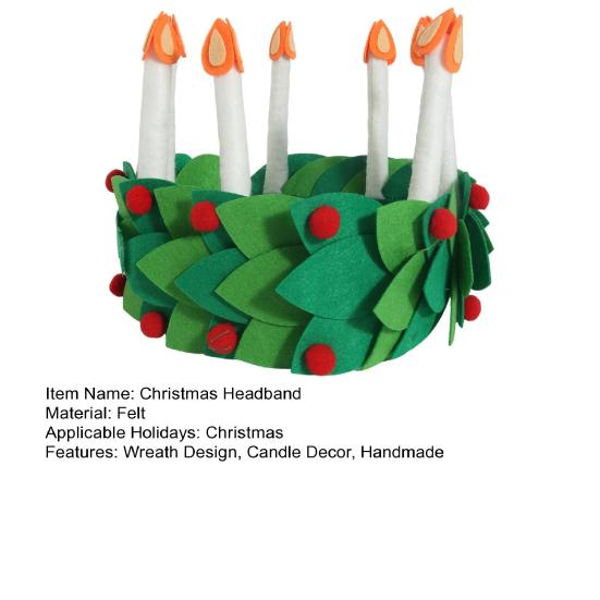 Christmas Crown Candle Felt Headband Holiday Wreath Design Handmade Felt Christmas Decorative Hat Cosplay Supplies