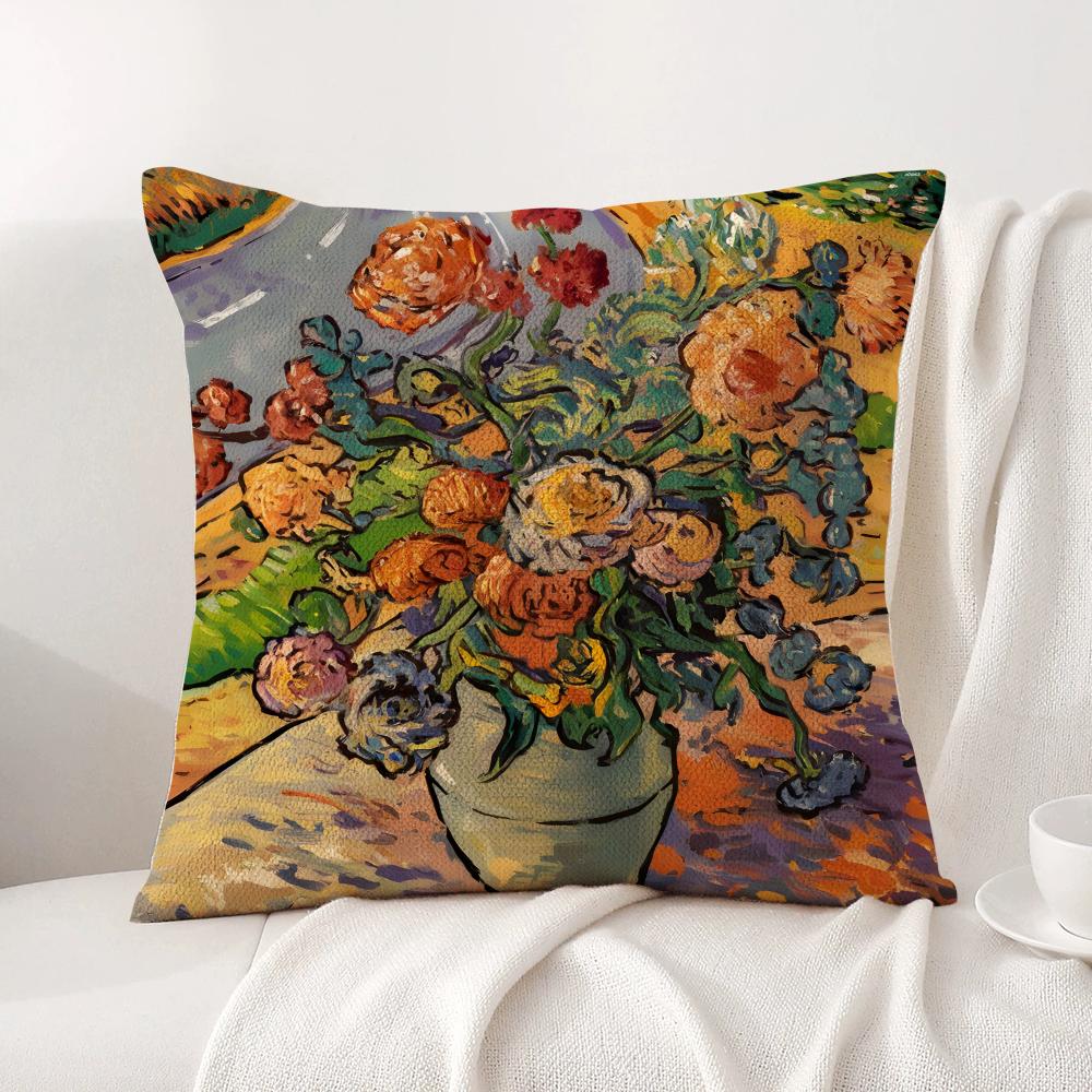 Classic VVanGogh Art Cushion Cover Natural Linen Organic Fabric DoubleSided Printing Sofa Home Decor Gift Pillow Cover