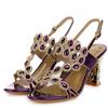 Large Size Women Summer Purple High Heel Sandals New Korean Luxury Diamond Sexy High-heeled Flowers Crystal Shoes 33-41