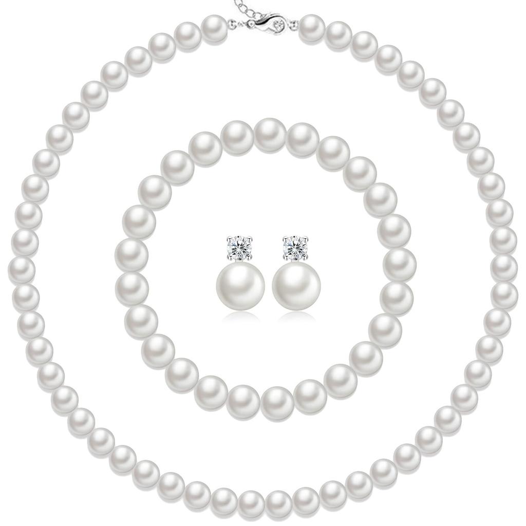 Elegant Pearl Necklace and Earring Set , Light Fashion Jewelry for Women , Electroplated Geometric Design