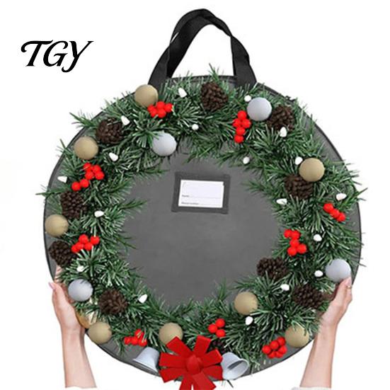 Waterproof Oxford Cloth Holder Large Round Garland Storage Bag, Container with Foldable Christmas Wreath Protector Reinforced Handles, Tear-Resistant