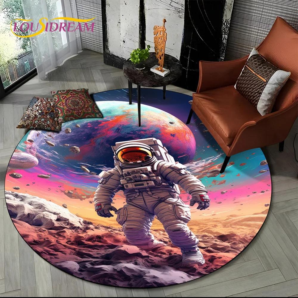 Ковер-круг мультяшный космонавт Вселенная 3D Космос для гостиной спальни детской комнаты, коврик для питомцев нескользящий