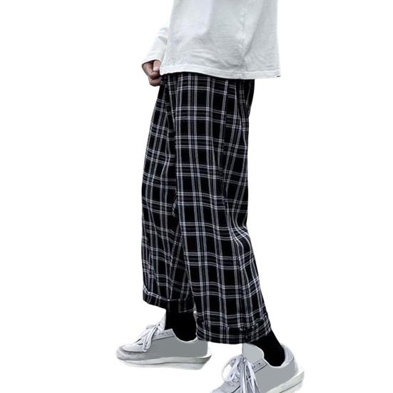 Мужские брюки в клетку Streetwear Широкие с эластичной талией Свободные Спортивные брюки для осени