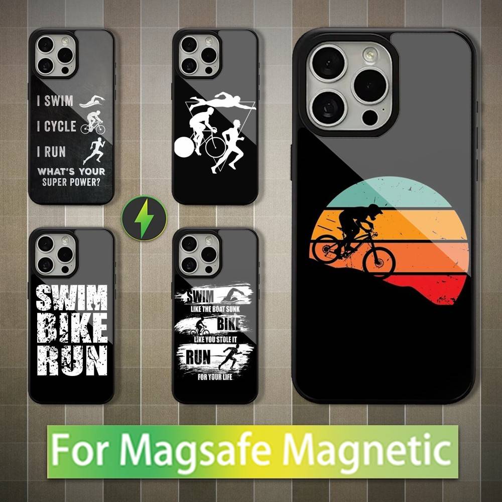 Триатлон Плавание Велосипед Бег Для iPhone 15,16,17,14,Plus,12,Pro,Mini,13,Max,11,Для Magsafe,Магнитный Беспроводной Зарядный Чехол