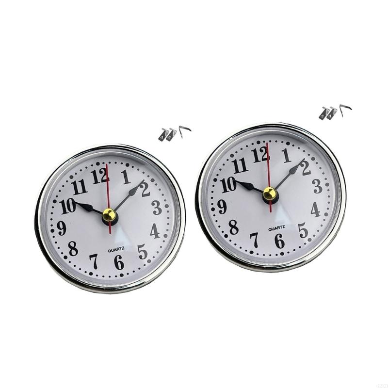 62KD Mini Clock Insert 65mm Round Movement White Face with Gold or Silver Trim Easy To Read Arabic/Optional Numerals