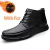 Мужские повседневные туфли из натуральной кожи с высоким верхом, классические, деловые, ботильоны, деловые ботинки на шнуровке, теплые плюшевые зимние ботинки с мехом