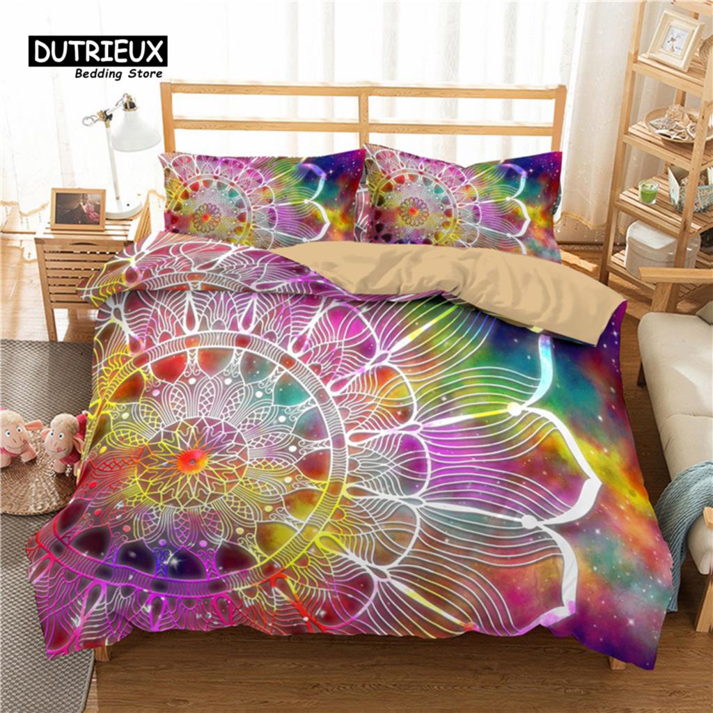Bohemian Mandala Duvet Cover Set King Queen Size 2/3Pcs Hippie Bedding Set Polyester Indian Ethnic Floral Quilt Cover Pillowcase