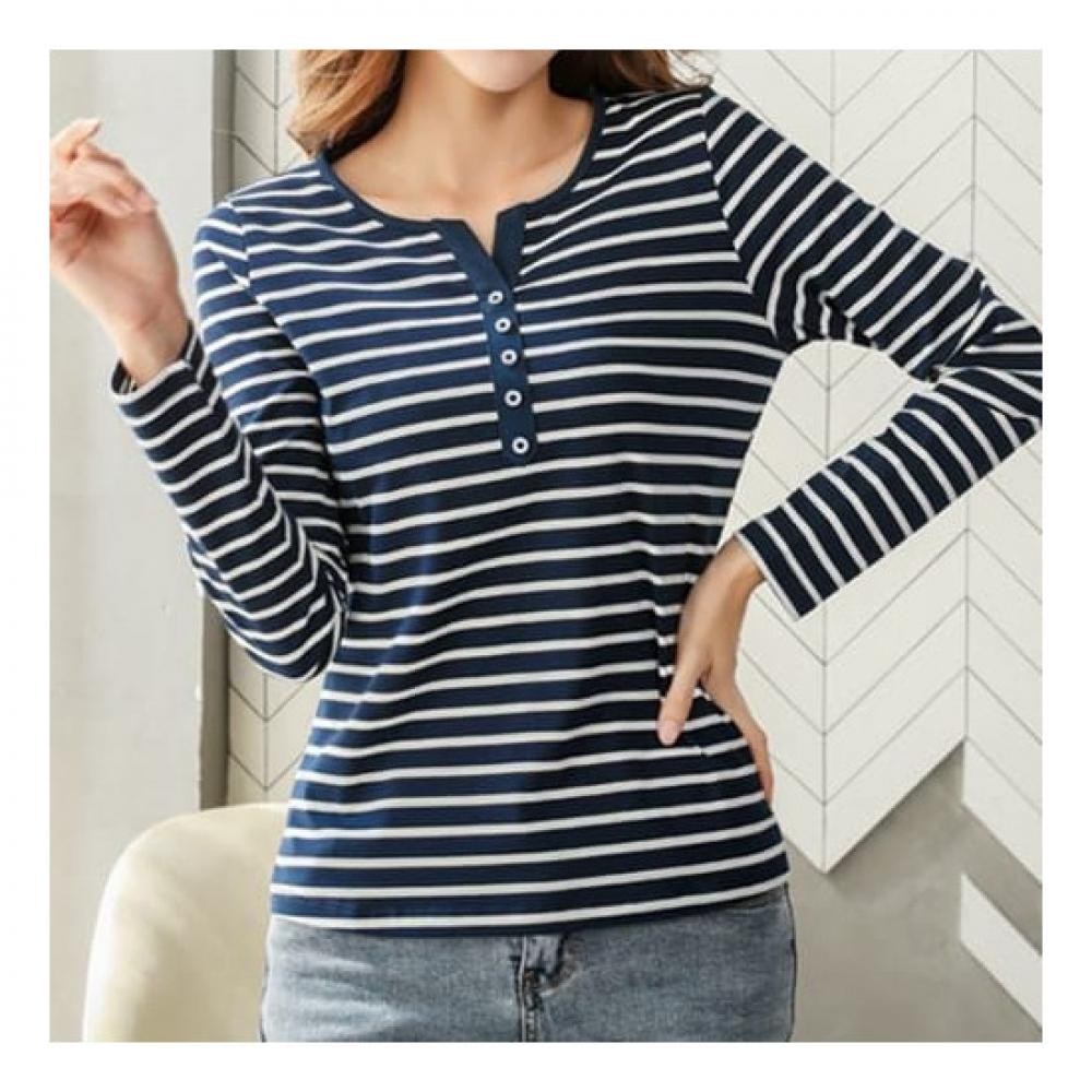 Navava Men STriped BuTTon PoinT SliT Long Sleeve T shirT nT1361