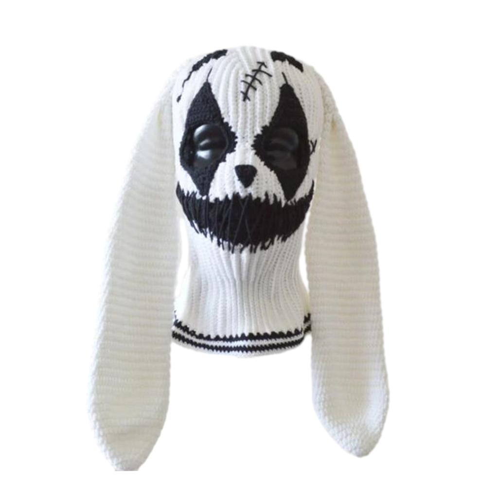 Rabbit Ears Evil Clown Hat Handwoven Balaclava Cap Novelty Party Hat for Girl Boys Knit Mask Hat Accessories