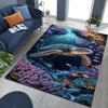 3D Shark Coral Reef Ocean Area Rug for Playroom Vivid Underwater Carpet Print Kids Friendly Soft Floor Mat