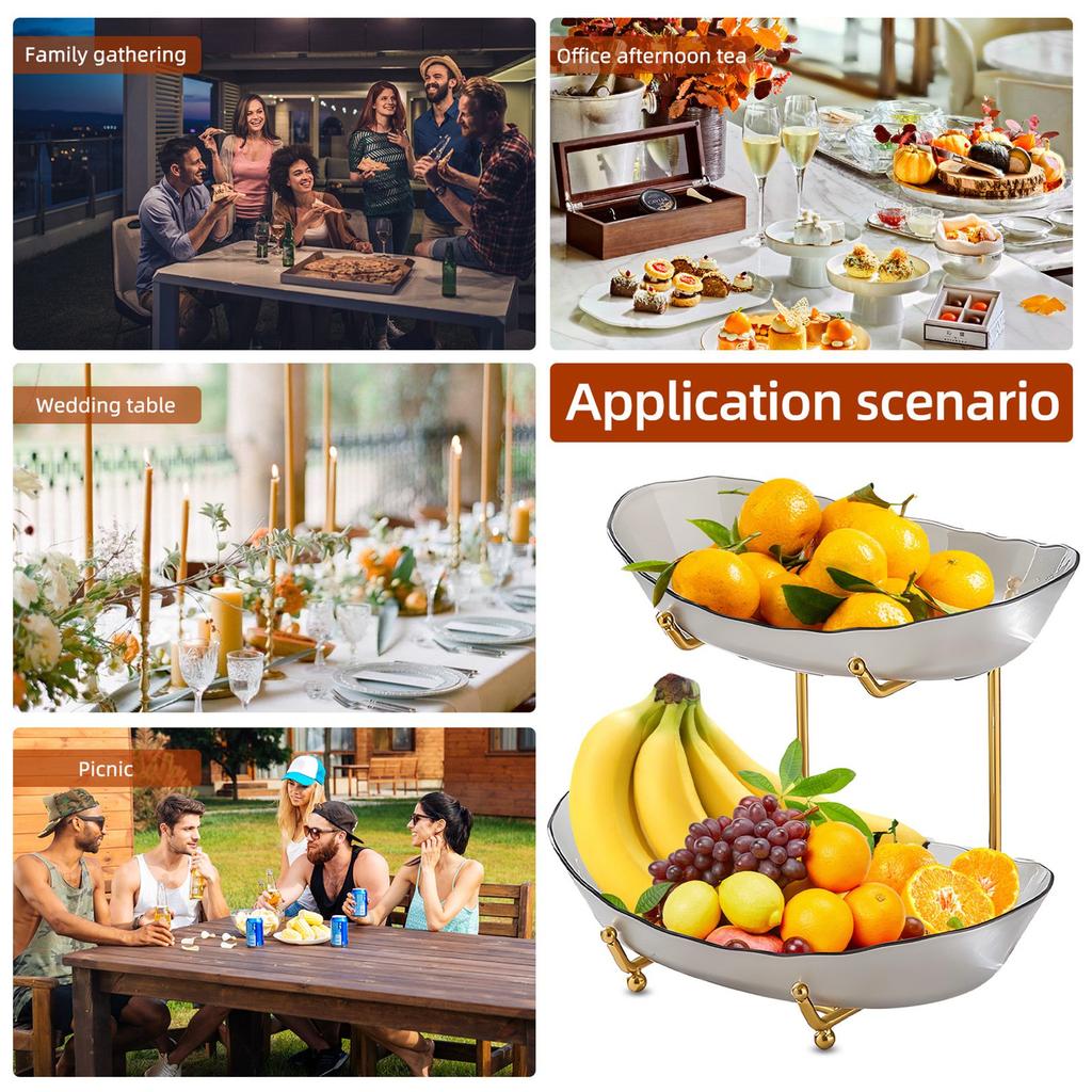 Фруктовница для кухонной стойки, двухъярусная акриловая корзина для фруктов с сервировочными мисками и металлической подставкой