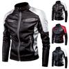 Men's Spring And Autumn Casual Long Sleeve Solid Stand Zipper Leather Jacket Top