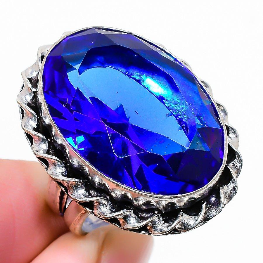 Кольцо из серебра 925 пробы с драгоценным камнем London Blue Topaz, размер 6,5 A9T19