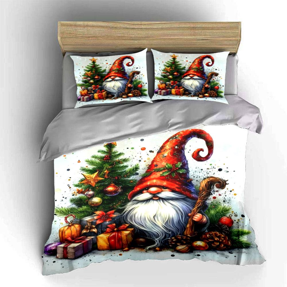 Christmas Gnome with Gifts Bedding Duvet Cover Set (1*Duvet Cover 2*Pillowcases, without duvet insert)