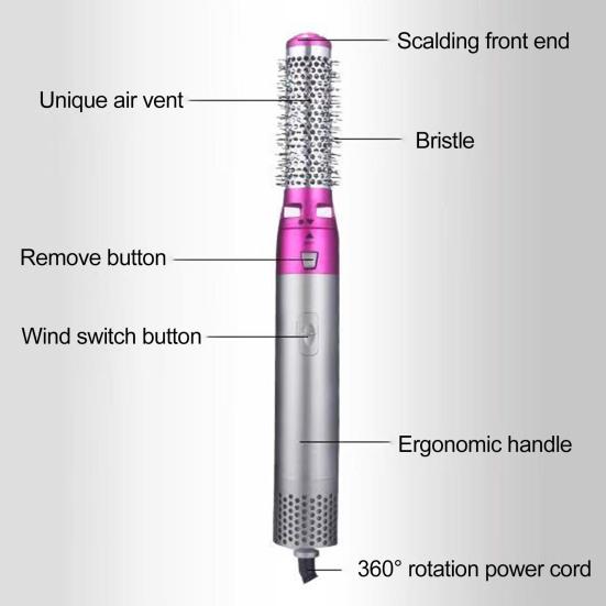 5-In-1 Electric Hair Dryer with 5 Attachment Nozzles Multi-functional Hot Brush Automatic Hair Curler Portable Travel Women Curling Wand