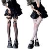 1 Pair Women Stockings See-through Ultra-thin Fishnet Lace Bow Decor High Elasticity Over-the-Knee Skinny Solid Color Anti-slip Lady Long Thighs
