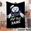 Custom Name Ghost Marshmallow Man Throws Blanket Flannel Blankets for Couch Bed Gifts for Men Women Picnic blanket Christmas fan gifts