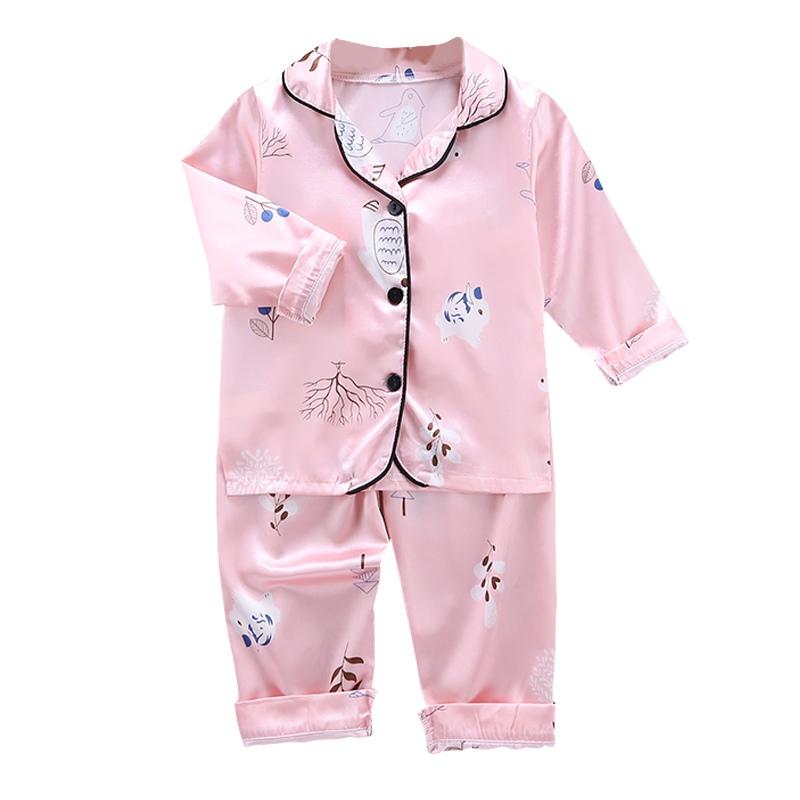 Детская ночная рубашка, одежда для сна, детские пижамы для мальчиков и девочек, летние пижамы с длинными рукавами и принтом медведя, топ + штаны, пижамный комплект