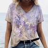 2024 Роскошная женская футболка с 3D принтом цветов и травы, женская трендовая одежда больших размеров, модная рубашка с коротким рукавом, женский топ с v-образным вырезом