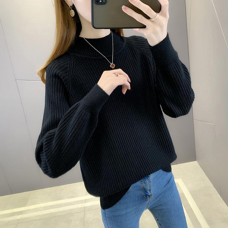 Autumn and Winter Women's Sweater Half High Neck Pullover Knitted Sweater Women's Clothing