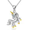 Fashion Two Tone Plated Unicorn Pendant Necklace with Heart and Rhinestones for Women