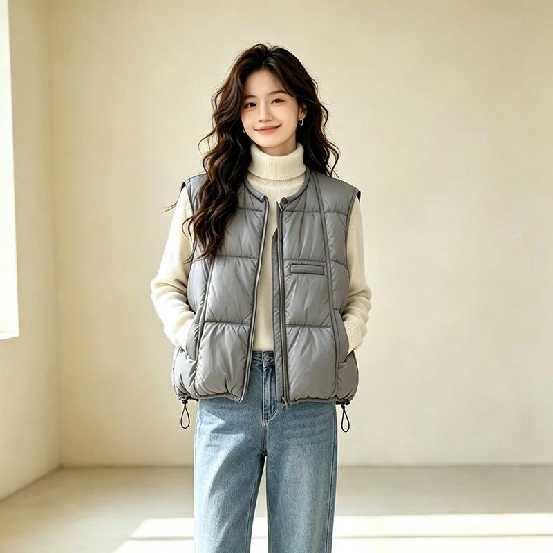 Vest Women's Fashion Crew Neck Meat Cover Loose Casual Autumn and Winter Small Sleeveless Vest Warm Jacket