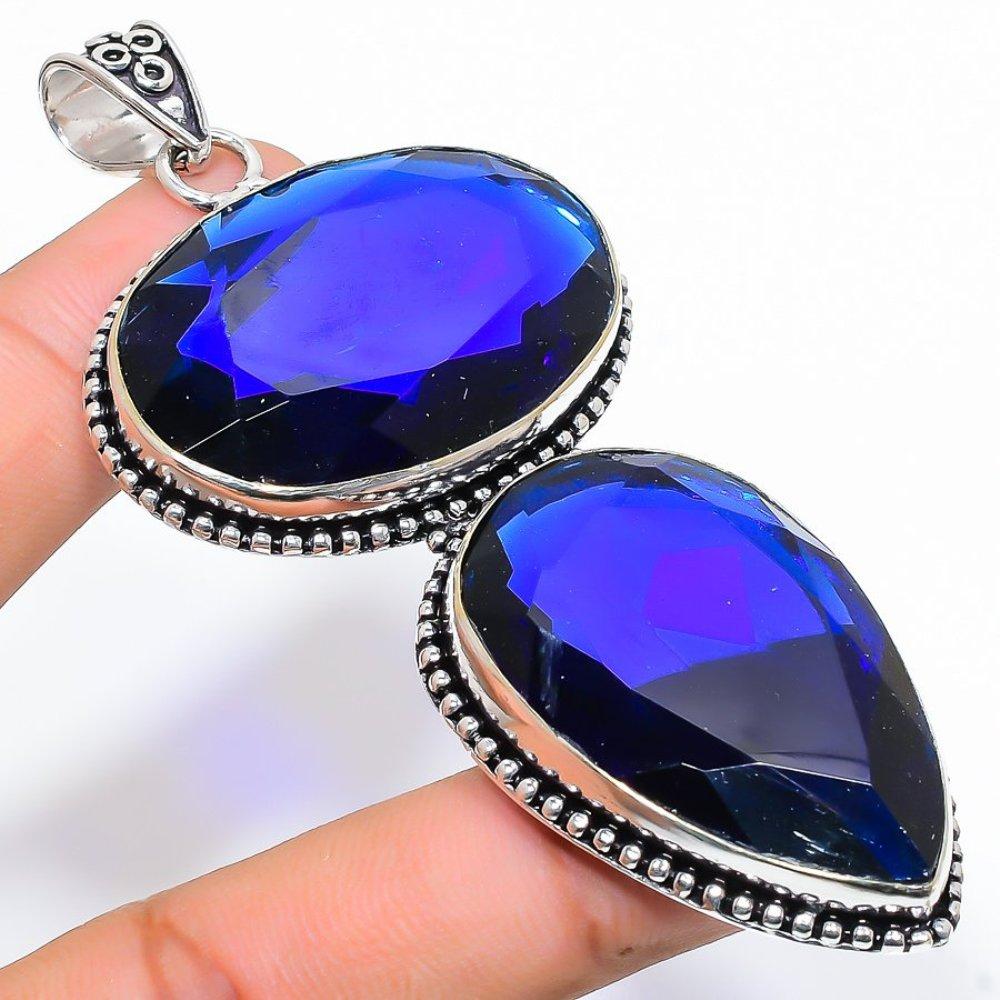 Подвеска из стерлингового серебра 925 пробы с натуральным лондонским голубым топазом 3,55 дюйма F9a54