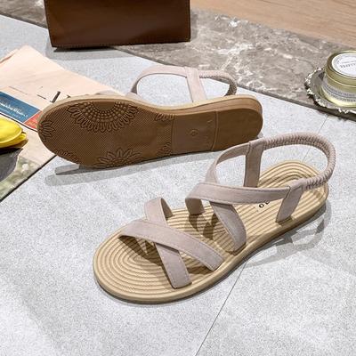 Летние универсальные студенческие римские туфли на плоской подошве с открытым носком и простой пряжкой