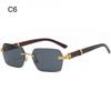 Punk Rimless Rectangle Sunglasses for Women Men Vintage Wooden Temples Tinted Lens Sun Glasses Driving Sun Glasses UV400 Shades